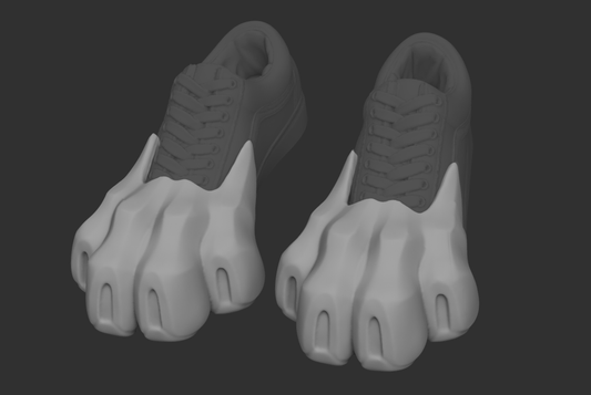 3D model of feline or cat paw shaped shoe covers on a dark background