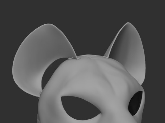 Gray 3D model of a hyena head with ears on a dark background