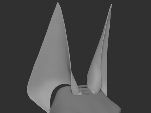 3D rendered image of a pair of Anubis TPU ears for fursuit or mask, showing the shape and fit on fursuit base.