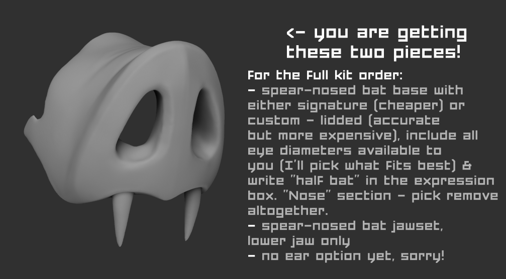 Gray 3D model of a bat snout with text on a dark background