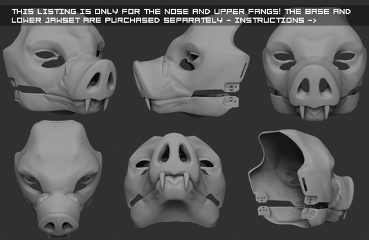 Gray 3D models of a bat mask from different angles on a dark background