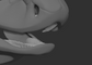 Gray 3D model of a cobra snake's head with open mouth showing teeth/jawset on a dark background.