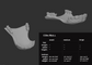 Two light grey 3D renderings of a cow fursuit jawset showcasing the jaws open and closed against a dark grey background; a size chart and measurements are shown to the right.