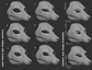 Light grey 3D renderings showcasing the various eye shape variants for a fox mask or fursuit base on a dark grey background.