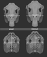 Size chart for a horse/equine skull mask or fursuit base with measurements labeled for small and medium sizes on a dark background.