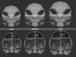 Size chart for a Khajiit mask or fursuit base featuring three 3D light grey renderings with measurements labeled for small, medium, and large sizes on a dark grey background.