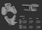 Two light grey 3D renderings of a Khajiit fursuit jawset showcasing the jaws open and closed against a dark grey background; a size chart and measurements are shown to the right.