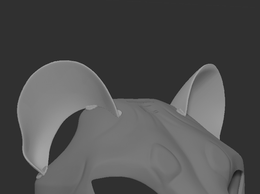 3D rendered image of a pair of lion or big cat TPU ears for fursuit or mask, showing the shape and fit on fursuit base.