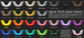 Color chart showing all colors of PLA available in the Ligris Cybernetics store via photos 3D printed fursuit teeth shown on a dark grey background.