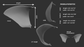 Size chart for oriental cat ear accessory for a mask with measurements labeled for small, medium, and large sizes on a dark background