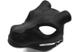 A 3D printed black fursuit head base designed to resemble a dragon's head.