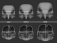 Size chart for a pigeon mask or fursuit base with measurements labeled for small, medium, and large sizes on a dark background.