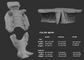 Gray 3D model of polar bear teeth with size chart on a dark background.