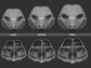 Size chart for a raccoon mask or fursuit base with measurements labeled for small, medium, and large sizes on a dark background.
