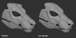 3D models of an Eastern dragon mask and fursuit base showing the differences between a mask with or without horn bases.
