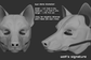 3D rendered example of a "signature" humanoid realistic eye style on a wolf/canine mask or fursuit base on a dark grey background.