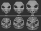 Size chart for an Anubis/Anubian jackal mask or fursuit base featuring three 3D light grey renderings with measurements labeled for small, medium, and large sizes on a dark grey background.