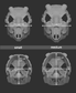 Size chart for a deer skull fursuit base featuring two 3D light grey renderings with measurements labeled for small and medium sizes on a dark grey background.