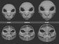 Size chart for a small feline mask or fursuit base featuring three 3D light grey renderings with measurements labeled for small, medium, and large sizes on a dark grey background.